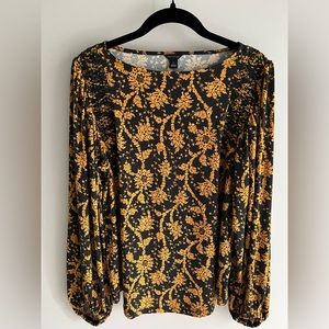 Ann Taylor Charcoal and Mustard Jersey Blouse